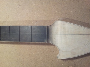 Rough cut headstock ready for profiling and sanding.